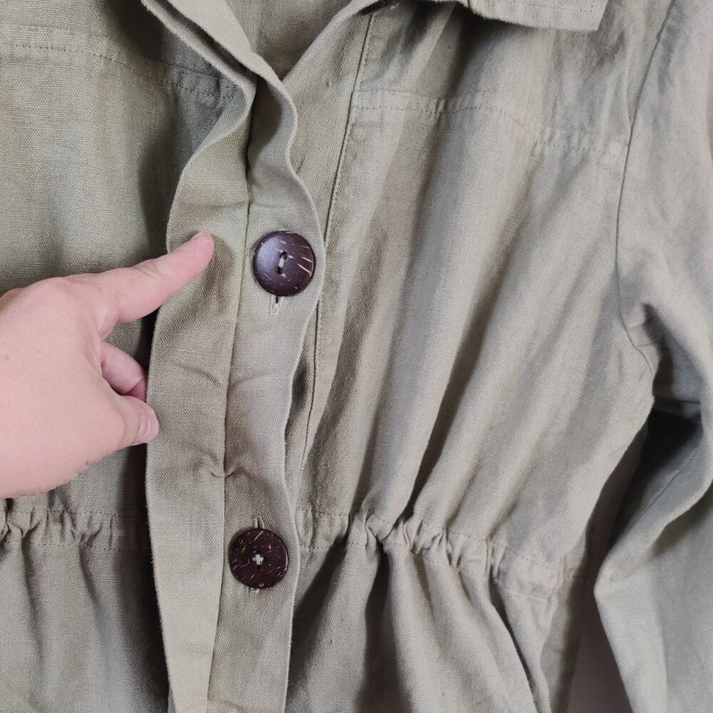 Aliya Wanek Evelyn‎ Jacket Sage Coconut Buttons Size S Hemp-Cotton Oversized - Picture 7 of 8